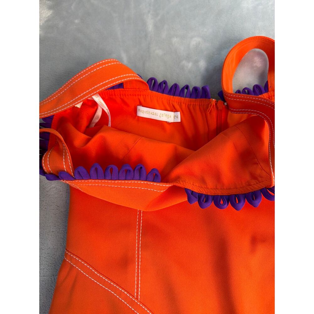 Maria Isabel Cepeda Orange Romper Size 0 Purple Trim Scalloped Corset Playsuit - Picture 4 of 5